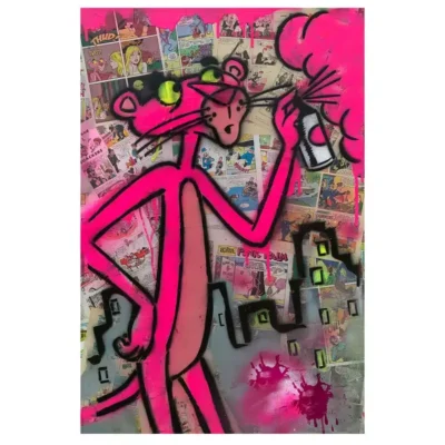 Pink Panther Pop Art Graffiti Printed on Canvas - Image 2