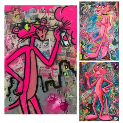 Pink Panther Pop Art Graffiti Printed on Canvas