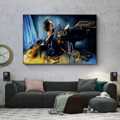 Woman Surrounded by Instruments Painting Printed on Canvas