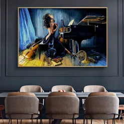 Woman Surrounded by Instruments Painting Printed on Canvas