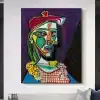Woman in Beret and Checked Dress by Pablo Picasso Printed on Canvas