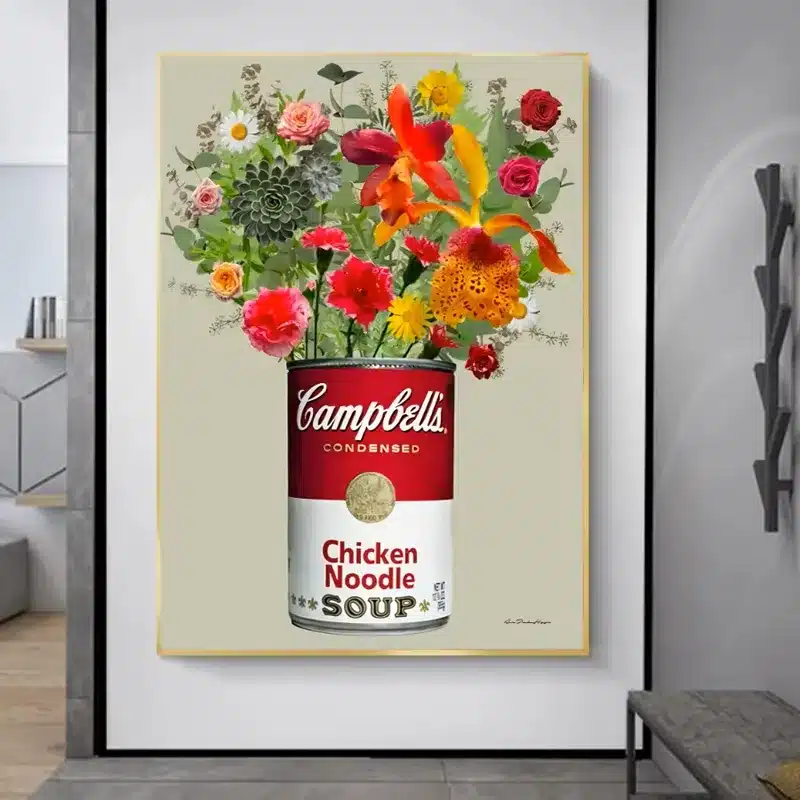 Soup Can with Flowers Notion from Andy Warhol Printed on Canvas