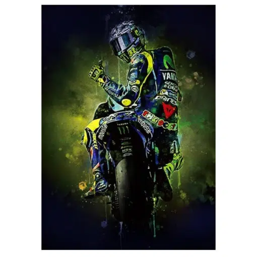 Valentino Rossi Italian Motorcycle Racer Painting Printed on Canvas