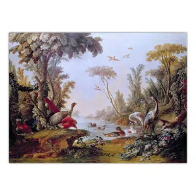 Francois Boucher c.1750 Lake with Swans a Flamingo and various Birds