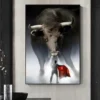 Bull and Small Man Artwork Printed on Canvas