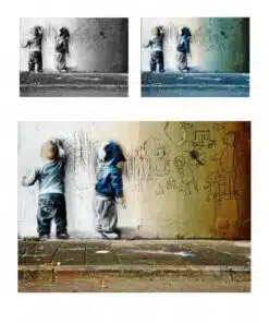 Graffiti Kids Drawing On The Wall Printed on Canvas