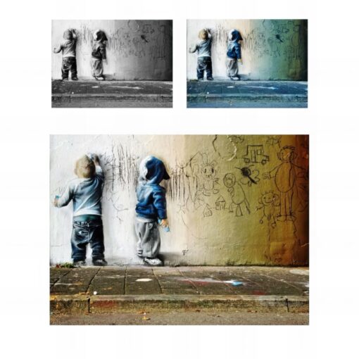 Graffiti Kids Drawing On The Wall Printed on Canvas