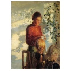 Painting by Anna Ancher (3) Two Little Girls Being Taught How To Sew 1910