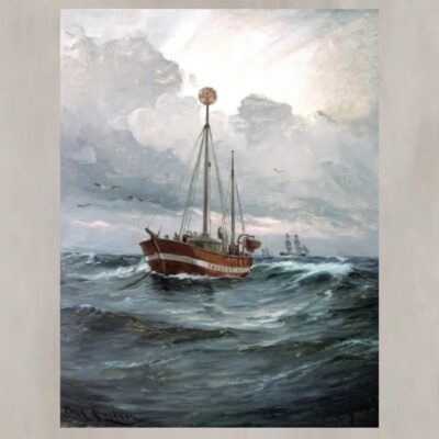 The Lightship at Skagen Reef by Carl Locher Printed on Canvas - Image 3
