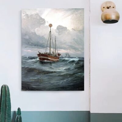 The Lightship at Skagen Reef by Carl Locher Printed on Canvas
