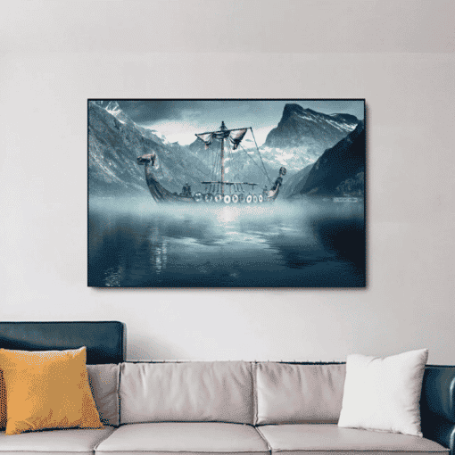 Viking Longboat in the North Sea Printed on Canvas