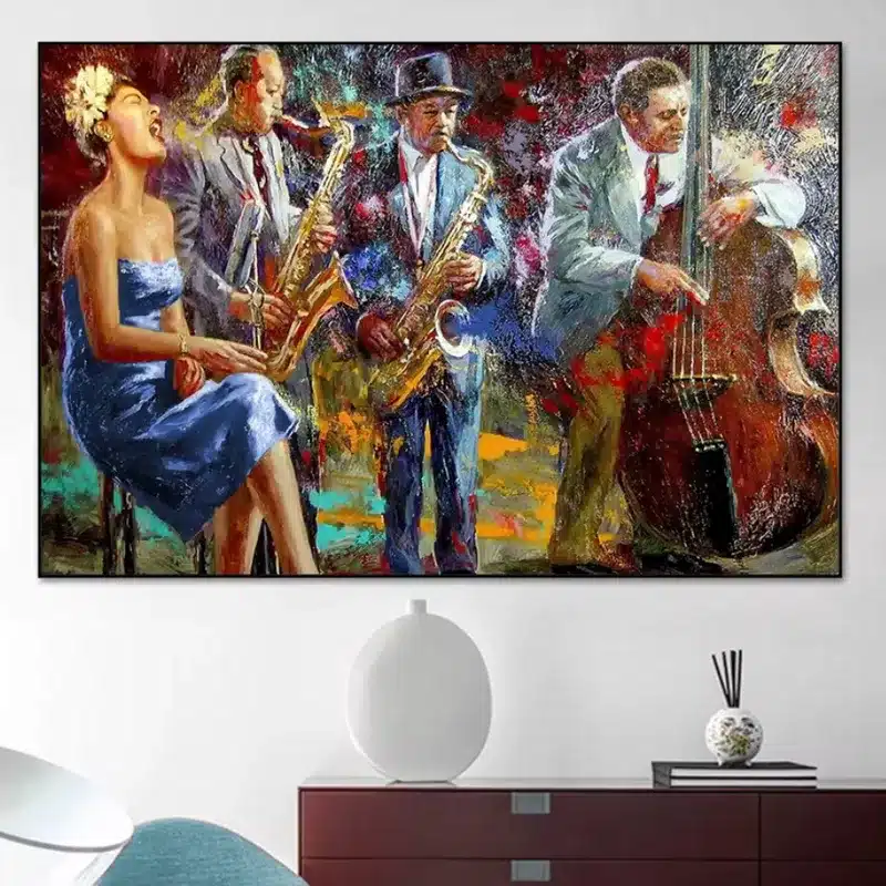 Band Making Music Colorful Painting Printed on Canvas