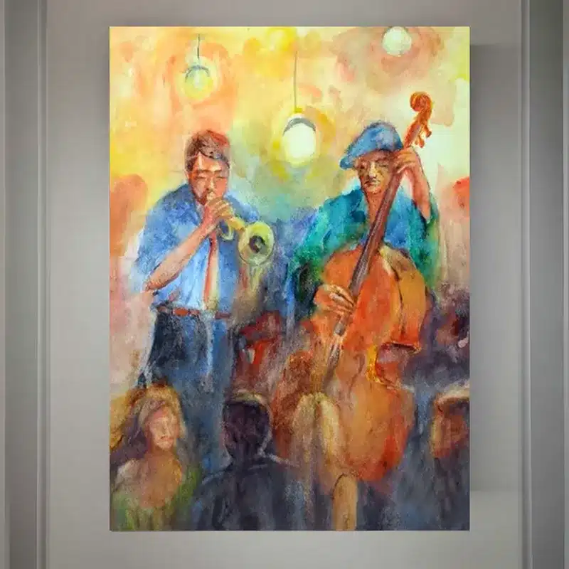 Colorful Watercolor Painting of Music People Printed on Canvas