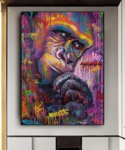 Colorful Gorilla Graffiti Painting Printed on Canvas