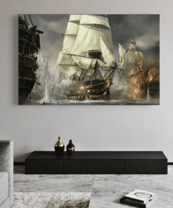 Sailing Ships in Battle Painting Printed on Canvas