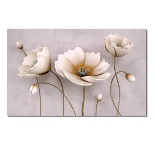 Beautiful White Flowers Painting Printed on Canvas