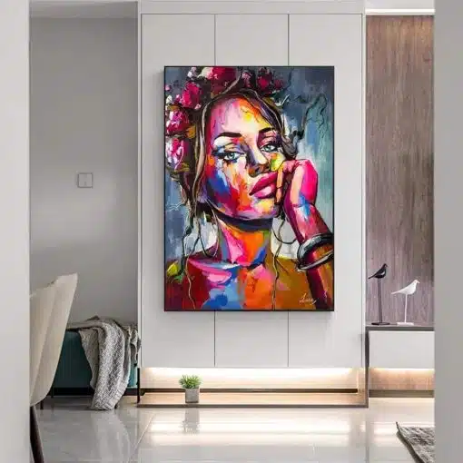 Abstract Colorful Portrait of Woman Printed on Canvas • CanvasPaintArt