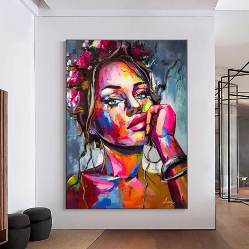 Abstract Colorful Portrait of Woman Printed on Canvas