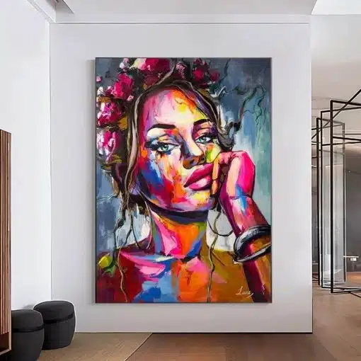 Abstract Colorful Portrait of Woman Printed on Canvas • CanvasPaintArt