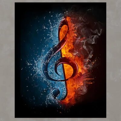 The Music Symbol Treble Clef on Ice & Fire Printed On Canvas - Image 3