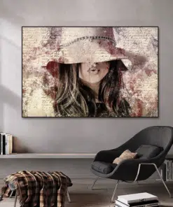 Women With Pink Hat Artwork Printed on Canvas