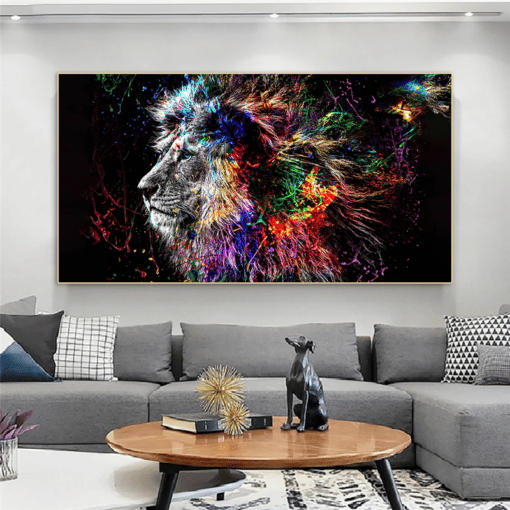 Colorful Painting of Lion Printed on Canvas
