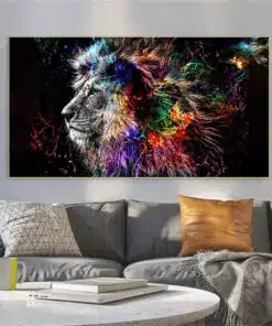 Colorful Painting of Lion Printed on Canvas