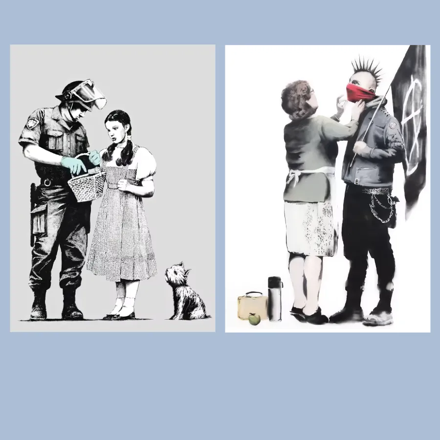 Stop and Search and the Punk Mum by Banksy Printed on Canvas