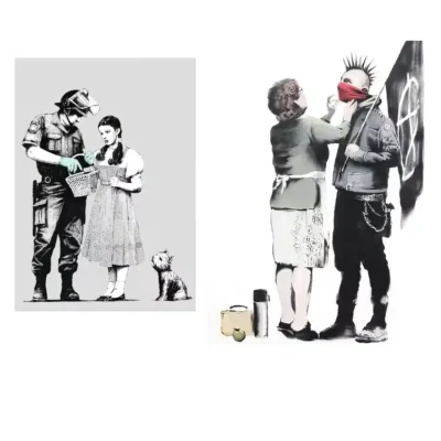 Stop and Search and the Punk Mum by Banksy Printed on Canvas