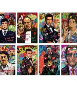 Graffiti Artworks of the Godfather and James Bond Actors Printed on Canvas