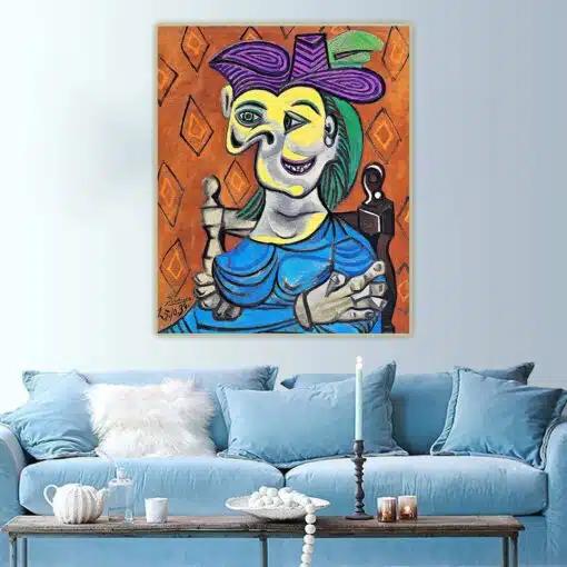 Sitting Woman in Blue Dress by Pablo Picasso Printed on Canvas