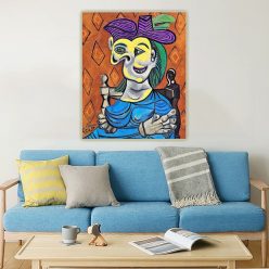 Sitting Woman in Blue Dress by Pablo Picasso Printed on Canvas