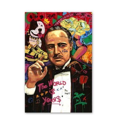Graffiti Artworks of the Godfather and James Bond Actors Printed on Canvas - Image 3