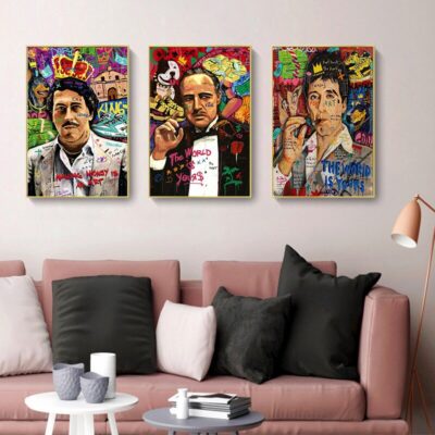 Graffiti Artworks of the Godfather and James Bond Actors Printed on Canvas - Image 10