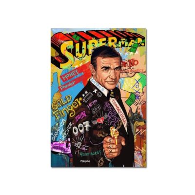 Graffiti Artworks of the Godfather and James Bond Actors Printed on Canvas - Image 9