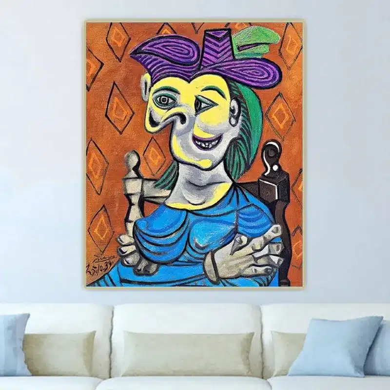 Sitting Woman in Blue Dress by Pablo Picasso Printed on Canvas