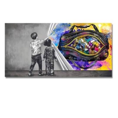 Behind the Curtain Graffiti Art in Banksy Style Printed on Canvas - Image 2