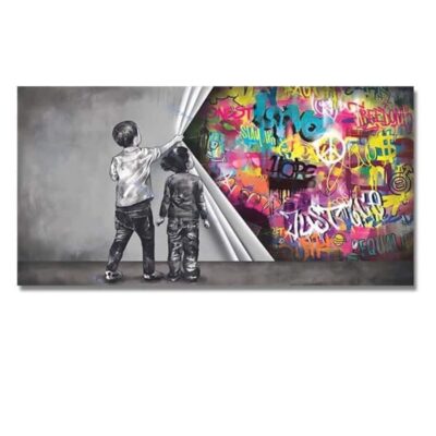 Behind the Curtain Graffiti Art in Banksy Style Printed on Canvas - Image 4