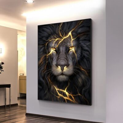 Lion in Lightning Mood Artwork Printed on Canvas - Image 4