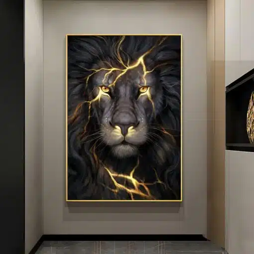 Lion in Lightning Mood Artwork Printed on Canvas
