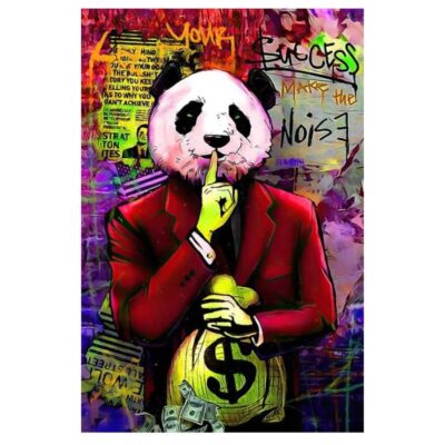 Panda In Suit With Money Graffiti Artwork Printed on Canvas - Image 2