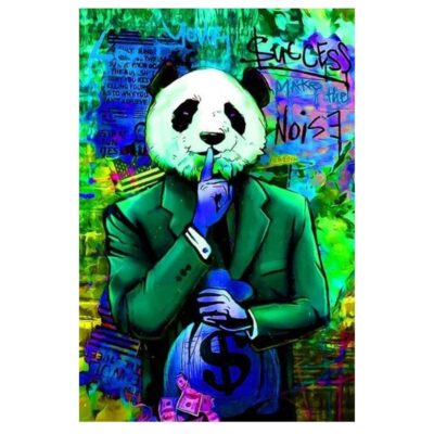 Panda In Suit With Money Graffiti Artwork Printed on Canvas - Image 3