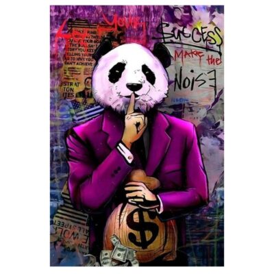 Panda In Suit With Money Graffiti Artwork Printed on Canvas - Image 4