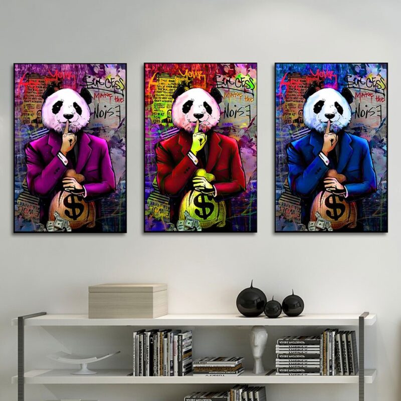 Panda In Suit With Money Graffiti Artwork Printed on Canvas ...