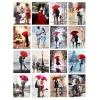Couple Walking in The Rain with Umbrella Artworks Printed on Canvas