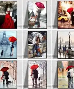 Couple Walking in The Rain with Umbrella Artworks