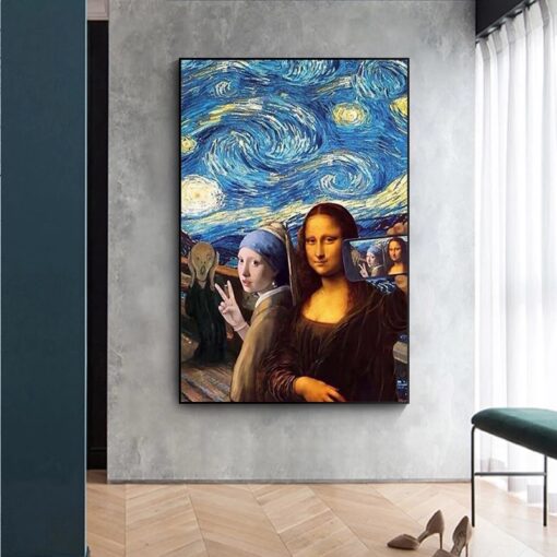 The Scream The Girl with Pearl Earrings and Mona Lisa in Starry Night