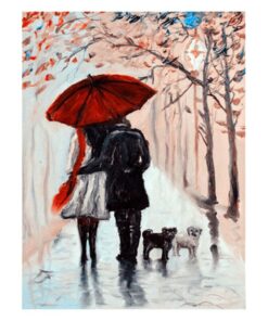 Couple Walking in The Rain with Umbrella