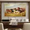 Painting of Running Wild Horses Printed on Canvas