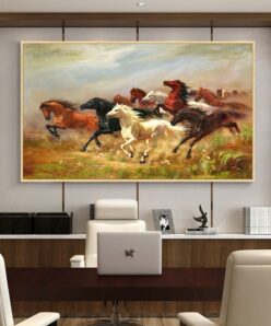 Painting of Running Wild Horses Printed on Canvas